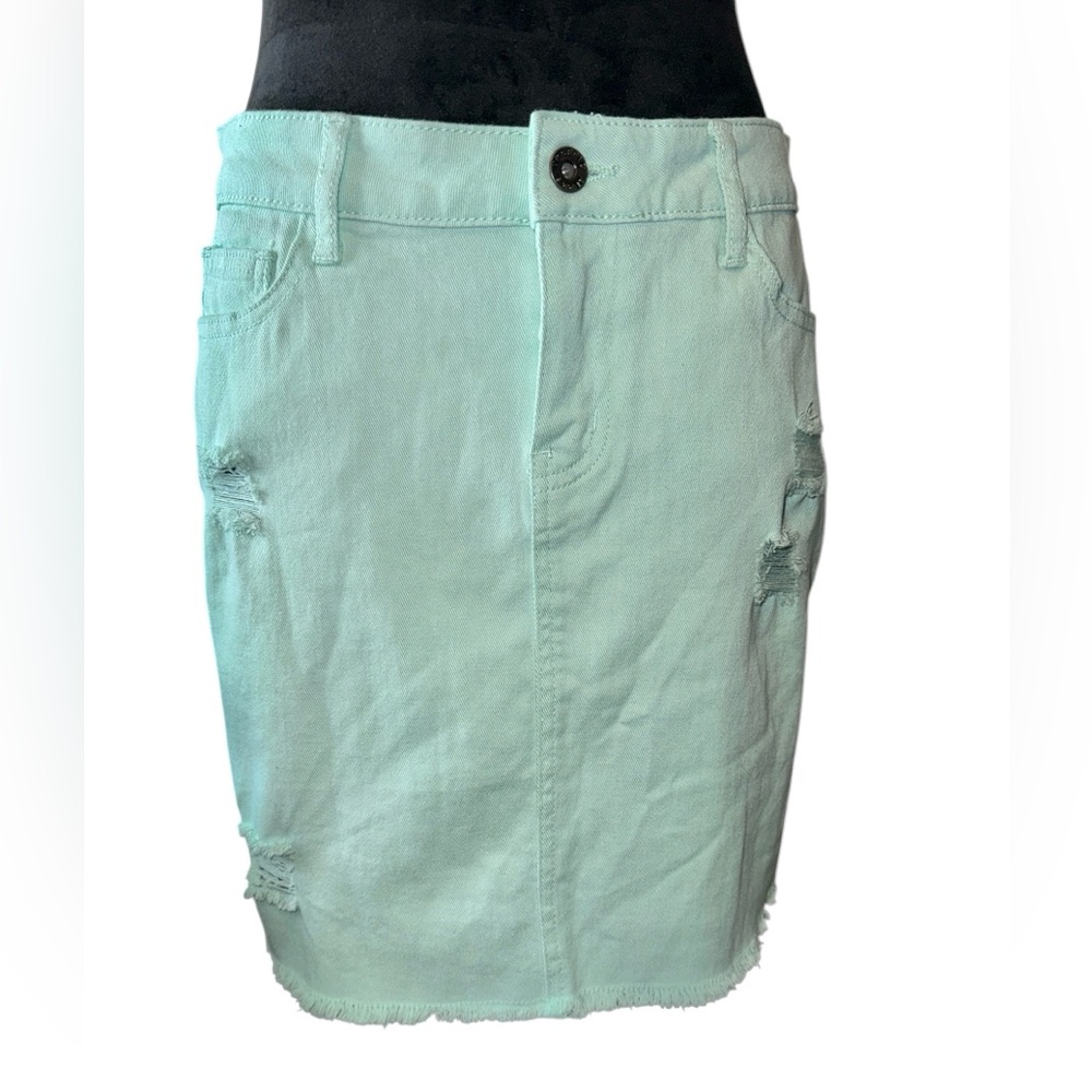 Traffic Jeans Wear Mint Green Distressed Denim Mini Skirt, Size 9, NWT